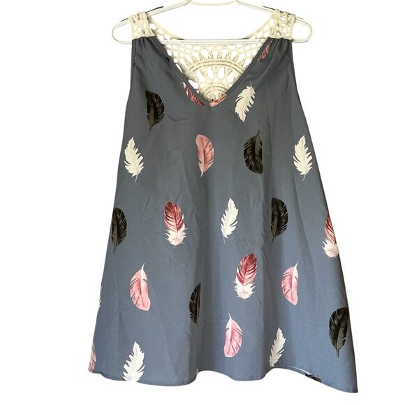 Shein Curve Bluish Gray Feather Print Tank Top Size 2XL - Picture 1 of 10